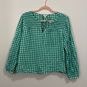 J. Crew Green Gingham Top